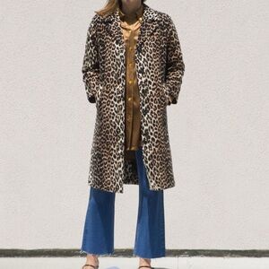 GANNI Linen leopard canvas coat
